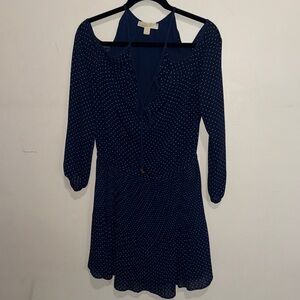 Michael Kors Navy and White Polka Dot Asymmetrical Dress